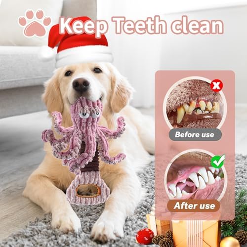 YZHDUXIU Octopus Dog Squeak Toys, Plush Tug of War Dog Toy with Crinkle