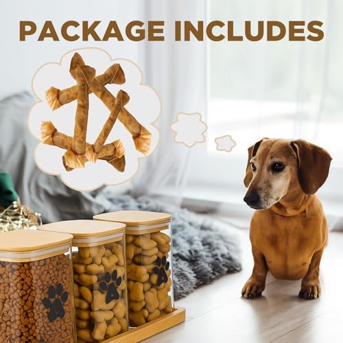 3 Pack Airtight Dog Treat Containers with Bamboo Lids, 37 oz Pet Treat Jars