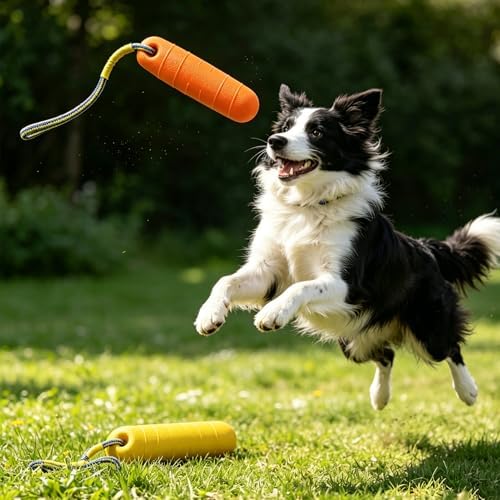 PUPTECK Interactive Dog Pool Toys Water Floating Toys Fetch Training Bumpers 4 Pack, Orange & Yellow
