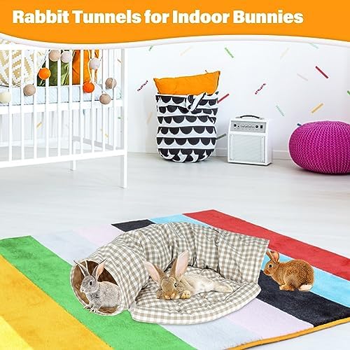 BWOGUE Bunny Tunnel Bed, 2-in-1 Collapsible Rabbit Tunnel Hideout with Mat