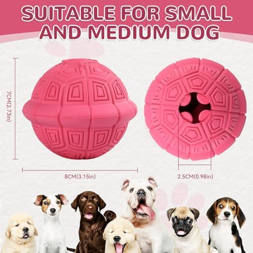 Squeaky Turtle Dog Toy, Treat Dispensing Rubber Ball, Bite Resistant Plush Chew Toy, Interactive Tug & Fetch Enrichment Toy for Medium & Small Breeds, Safe & Engaging for Puppies (Purple)