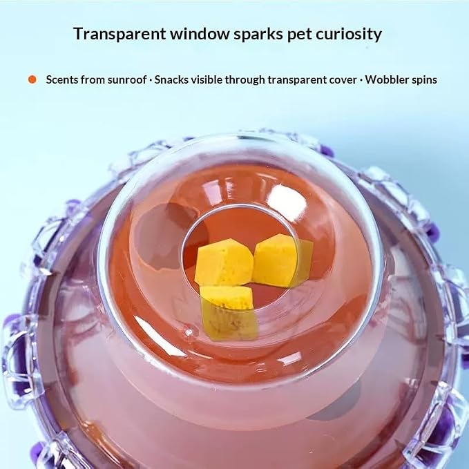 Tumbler Treat Dispenser, Pet Puzzle Slow Feeder Toy for Cats and Dogs, Wobbling Interactive Toy with Transparent Window, Maze-Style Baffle Increases Difficulty, PP Eco-Friendly Material, Purple