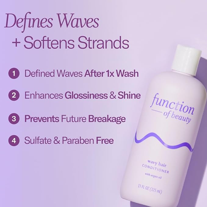 Function of Beauty Wavy Hair Conditioner, 2-Pack - Sulfate-Free Conditioner for Natural Wavy Texture - Lightweight, Anti-Frizz, Strengthening & Hydrating - Hair Care Products