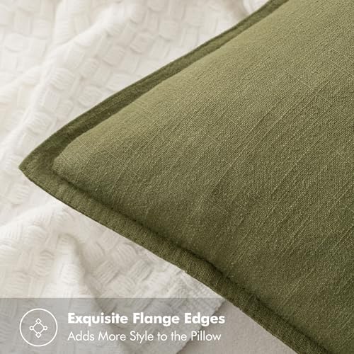 MIULEE Olive Green Boho Linen Pillow Covers 20x20 Inch Pack of 4 | Natural Decorative Throw Pillow Covers, Soft Farmhouse Couch Pillowcases, Modern Decors for Living Room Bed Sofa