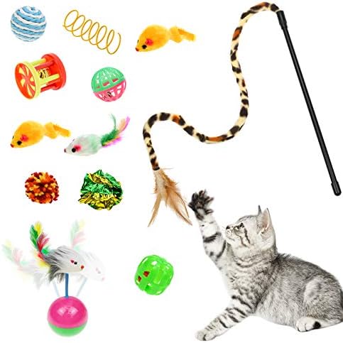 Malier Cat Toys Kitten Toys Set, Collapsible Cat Tunnels for Indoor Cats, Interactive Kitty Toys Cat Feather Toy Fluffy Mouse Crinkle Balls 3 Way Tube Tunnel Toys for Puppy Kitty Kitten