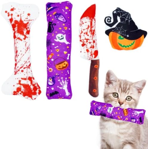 Random Halloween Catnip Toys for Indoor Cats with Crinkle 4 Pack