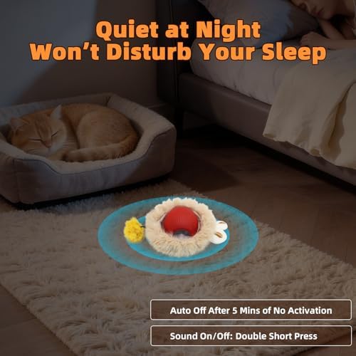Interactive Cat Toy for Indoor Cats-Hide and Seek Cat Toy with 5-Holes Mat,Automatic Cat Toy Ball with Mouse Squeak in Pouch,Rechargeable Kitten Toy,Motion Activated Ball