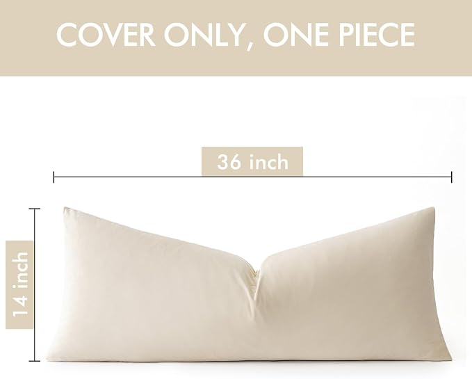 MIULEE 14x36 Inch Lumbar Long Velvet Pillow Cover Set of 1 Cream White | Soft Luxury Decorative Throw Pillow Cover, Single Rectangle Cushion Case, Home Decor for Couch Sofa Bedroom Bed