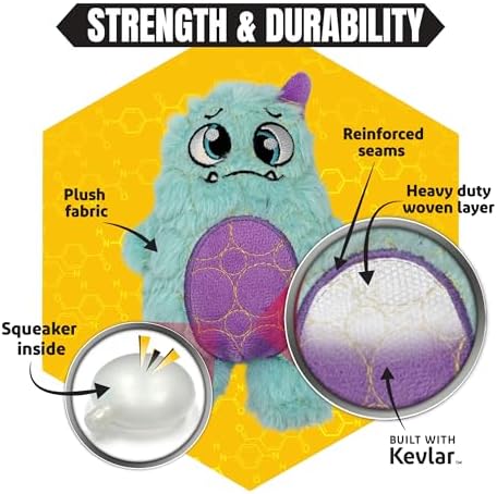 Bite Force - Durable & Strong Dog Toy Light Blue Monster with Squeaker, Kevlar-Reinforced for Aggressive Chewers.