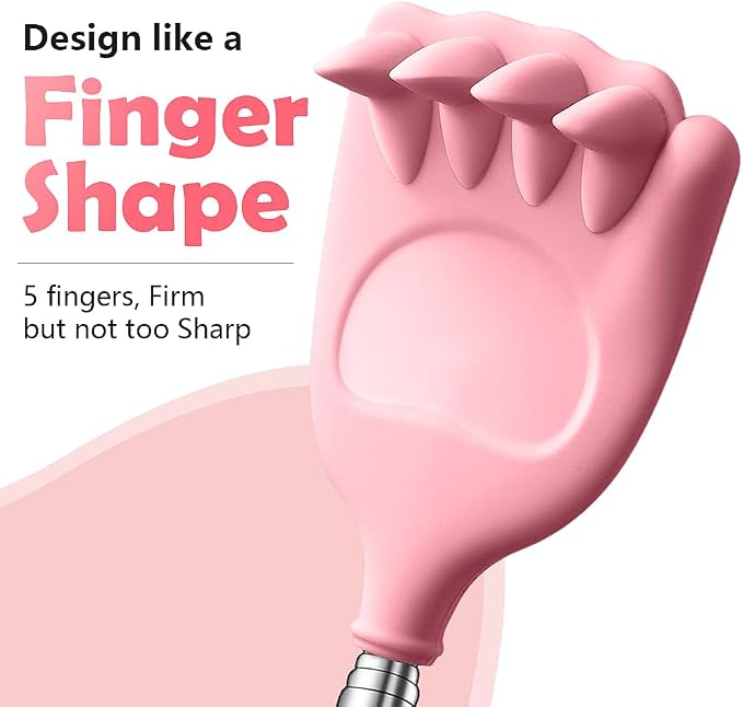 Back Scratcher Extendable Silicone Massager Tool Telescoping Stocking Stuffers Bear Claw Soft for Itches Lotion Application Spa Men Women Kids Adults the Disabled Baby-Pink