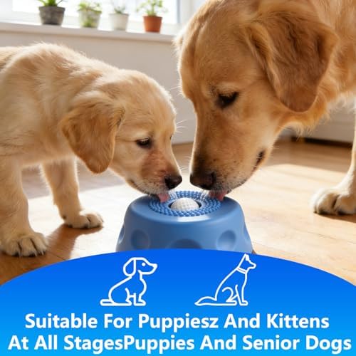 Dog Lick Bowl with Ball, 2026 Upgraded Lick Ball Bowl for Dogs,Dog Licking Bowl with Rolling Ball, Slow Feeder Ball Bowl to Slow Pet Eating,for Yogurt, Bone Broth, Water, Interactive Lick Toy (Blue)