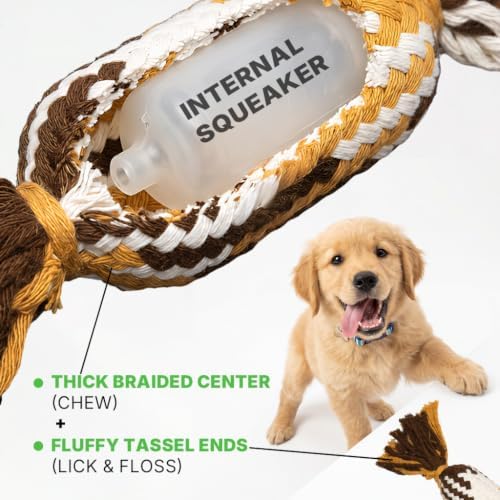 Dog Squeak Toy, Interactive Cotton Dog Rope Toy, Dog Toys to Keep Them Busy