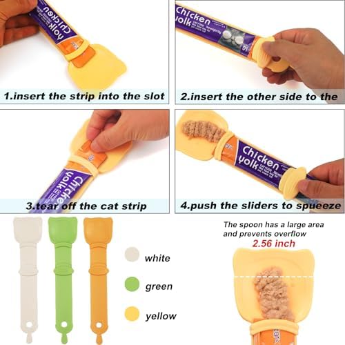 2 Pack Cat Treat Dispenser,Puree Cat Treats Feeding Spoon,Cat Treats Bar Squeeze Spoon（Yellow）