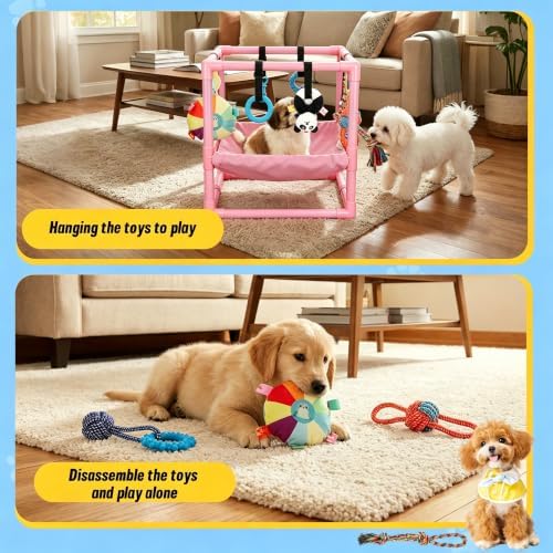 Pink Puppy Play Gym with 8 Hanging Toys