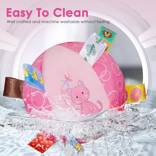 Letalong Dog Squeaky Plush Toy with Straps, 6-Inch Soft Stuffed Ball with Cotton Material and Bell Built-in, Pet Interactive Fetch Toy for Small to Large Dog