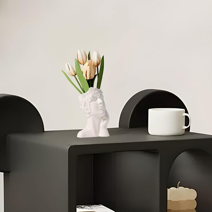 Ceramic Face Vase White Flower Vase for Decor, Female Face Vase Art, Modern Decorative Vase Centerpiece for Table, Shelf, Living Room, Office, Bedroom, Small