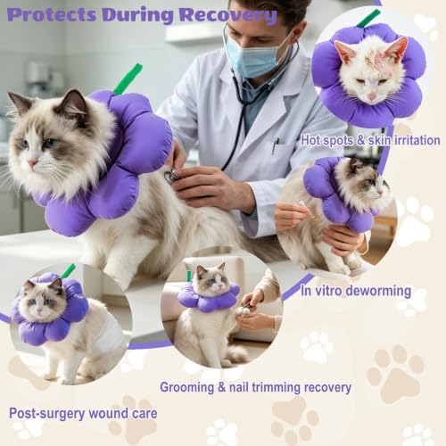 EMUST Soft Cat Cone Collar, Adjustable Recovery Cone for Cats Purple