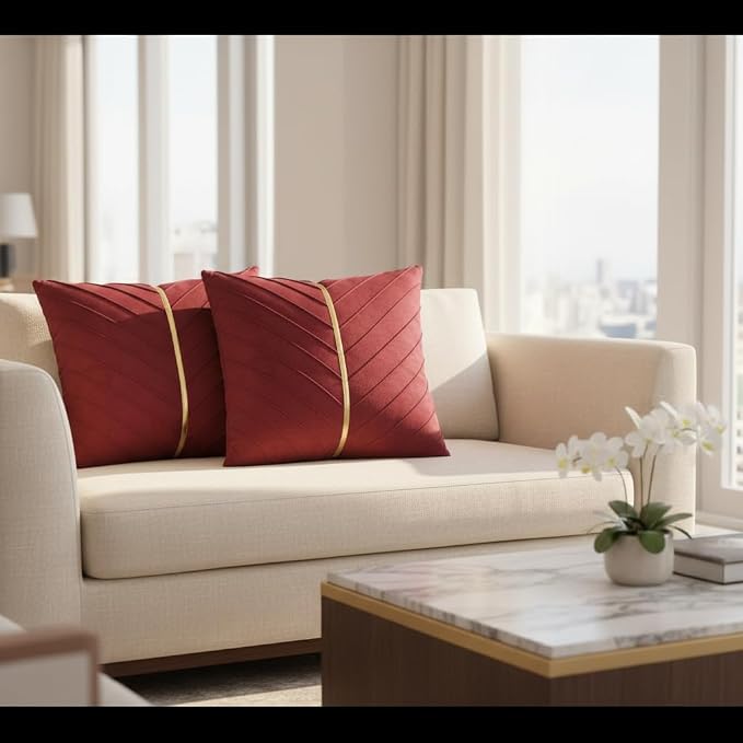 Velvet Throw Pillow Covers 24x24 inch Pack of 2 Gold Decor Red