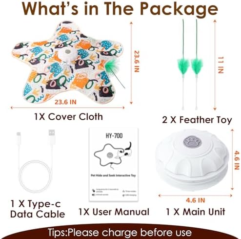Interactive Cat Toys for Indoor Cats, USB Rechargeable Hide and Seek Automatic Feather Moving Kitten Toy with 2 Replaceable Wands, 3 Modes, 5-Min Auto-Sleep & Realistic Bird Sounds(Colorful)