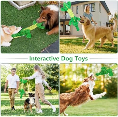Letsmeet Large Squeaky Alligator Dog Toys, Interactive Puppy Toys with Crinkle Paper, Pull Tug of War Dog Toy, Plush Dog Chew Toys for Small, Medium, Large Breed