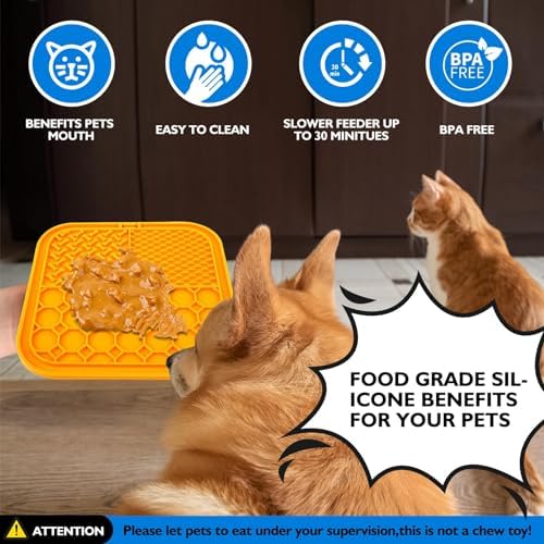 2 PCS Lick Mat for Dogs, Slow Feeder Licking Mat, Anxiety Relief Lick Pad with Suction Cups for Peanut Butter Food Treats Yogurt, Pets Bathing Grooming Training Calming Dog Bowl Mat