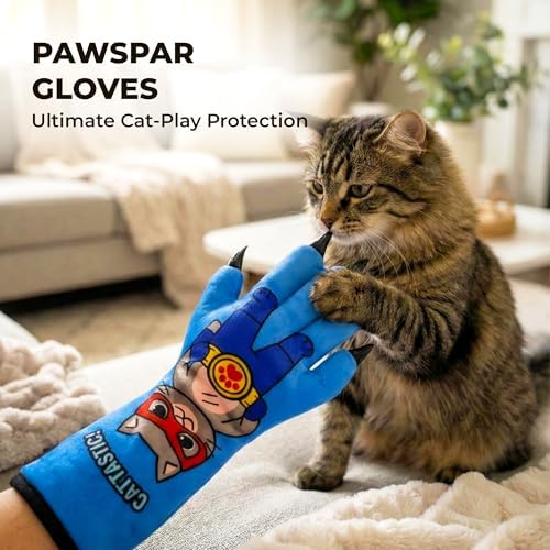 Cat Wrestling Glove – AMA Soft Plush Cat Training Mitt for Fun Play, Bonding & Exercise | Scratch-Resistant Design Interactive Cat Toy | Blue Small