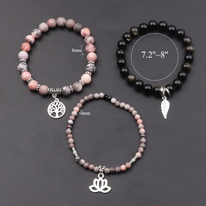 UEUC Tree of Life Yoga Healing Stone Bracelets,Multilayer Lotus Chakra Stone Reiki Bracelet Sets,Anxiety Crystal Natural Stone,for Women Stress Relief