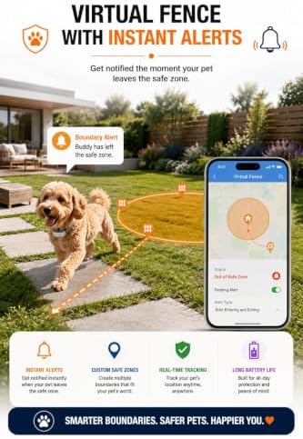 Smart Dog GPS Tracker Collar, 2026 Accurate WiFi GPS Location,Wireless Pet Fence, Health Monitoring Update, NO Monthly Fee App Cantrol, Waterproof, Virtual Boundaries, Fast Megnatic Charging [Black]