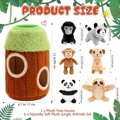 Skylety 7 Pieces Hide and Seek Dog Toys Activity Puppy Chew Squeaky Toys Plush Stuffing Woodland Stuffing with Squeakers for Small Medium Pets Dogs Puppy Gift(Funny,Small)