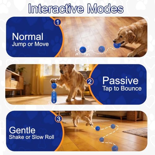 Ombrael Smart Interactive Dog Toys-Ball, Automatic Moving Bouncing Spinning, Washable Chew-Resistant to Keep Them Busy, for Medium Large Bored Dogs Indoor Outdoor Play