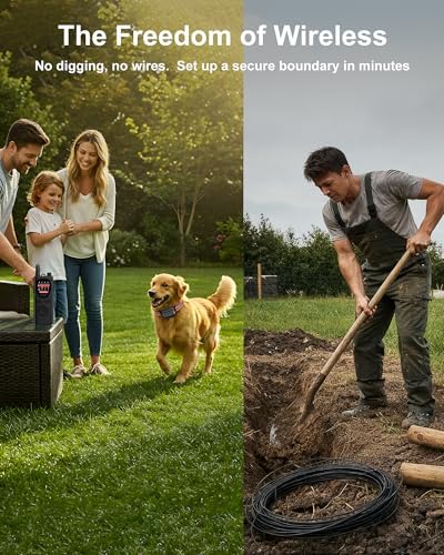 Wireless Dog Fence System - 2-in-1 Pet Containment & Training Collar with Accurate Boundary Control, IPX6 Waterproof and Rechargeable for Large & Medium 2 Dogs - Black&Red