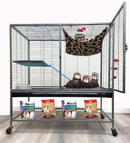 XX-Large 37"x24"x39"H Two Tiers Chew-Proof Large Double Large Front Doors Tight 1/2-inch Wire Spacing for Feisty Ferret Hammock Chinchilla Cat Sugar Glider Home On Wheels