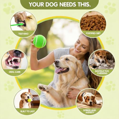 3-Pack Tennis Ball Dog Toys with Squeaker, Interactive Fetch Play for Pets 40 lbs and Over ，Training Balls for Indoor & Outdoor Exercise, 3.28-inch (Green, 18PCS)