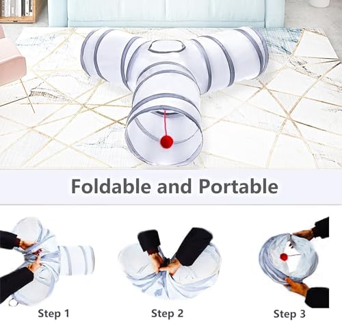 Cat Tunnel Tube Toys, 3 Ways Tunnels for Indoor Cats with Play Ball