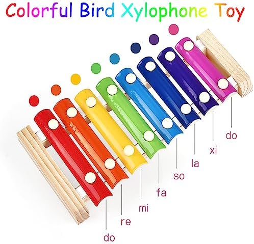 Colorful Bird Xylophone Toy Interactive Training Toy Bird Cage Bell Toy Accessories Music Musical Enrichment Bells for Conure Budgie Cockatiel African Grey Parakeet Finch Parrot Love Birds