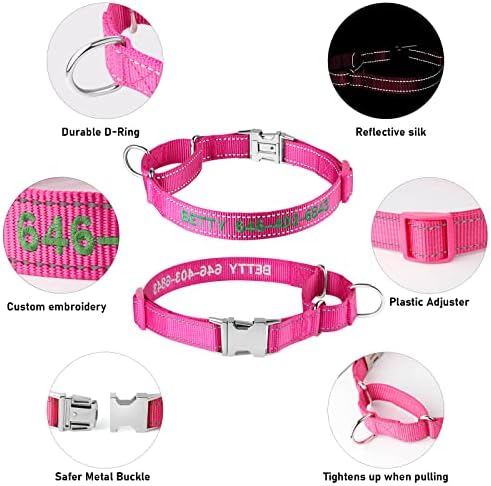 Personalized Martingale Dog Collar-Reflective Martingale Collars with Buckle, Custom Training Martingale Dog Collars Embroidered with Name and Phone Number for Small Medium Large Dogs