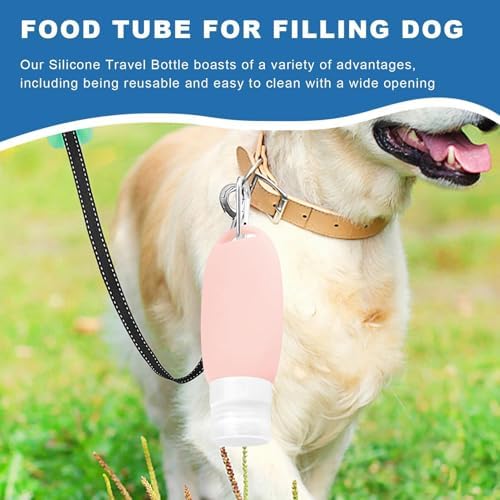 Refillable Silicone Travel Bottle for Dog 3oz (90ml) | Small Refillable Squeeze Bottles with Carabiner | Food-Safe Material