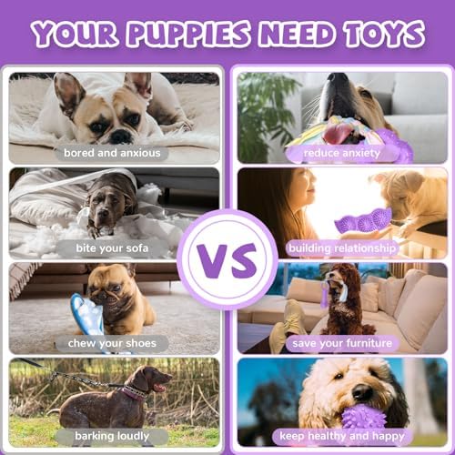 ABRRLO 6 Pack Puppy Teething Toys Cute Purple Puppy Chew Toys for Teething Small Breed Dog Chew Toy Interactive Pet Toy Set for Puppies to Keep Them Busy Soft Durable Small Breed Doggy Chewing Ball