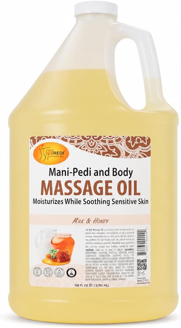 SPA REDI Milk & Honey Massage Oil – Silicone-Free, Paraben-Free & Sulfate-Free | Almond, Avocado, Sunflower & Vitamin E Blend | Sensitive Skin & Dry Feet | Professional Salon & At-Home Use | 128 oz