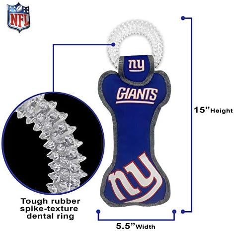 Pets First NFL New York Giants Dental Dog TUG Toy with Squeaker. Tough PET Toy for Healthy Fun, Teething & Cleaning Pet's Teeth & Gum., Team Color, one Size (NYG-3310)