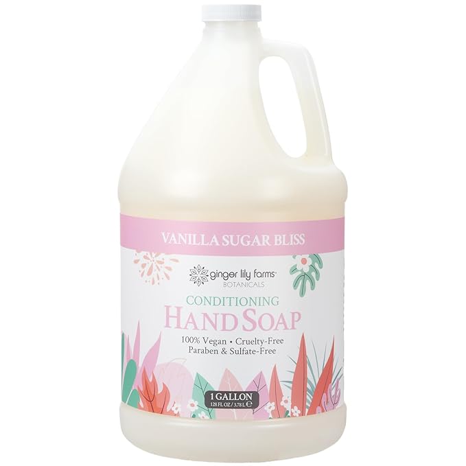 Ginger Lily Farms Botanicals Conditioning Liquid Hand Soap Refill, 100% Vegan & Cruelty-Free, Vanilla Sugar Bliss Scent, 1 Gallon (Pack of 4)
