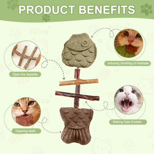 3Pcs Catnip and Silvervine Chew,Catnip and Silvervine Chew Toys for Cats,Natural Fishbone Chew Toy for Cats,Fishbone-Shaped Cat Dental Toy for Chewing,Licking,Pawing,Boredom Relief
