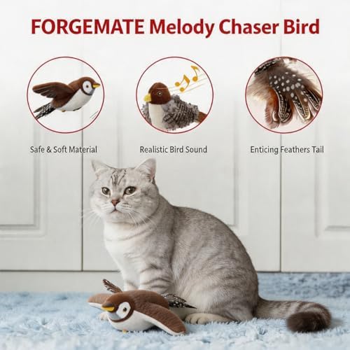 Speedy Tail 2.0 Cat Toy, USB Rechargeable Flapping Bird with Lifelike Chirp, Interactive & Automatic Moving Toy for Indoor Cats, Kitten Exercise Feather