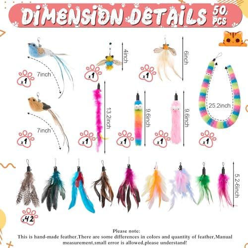 Leitee 50 Pcs Cat Feather Toys Bulk Wand, Mixed Color, Mixed Style