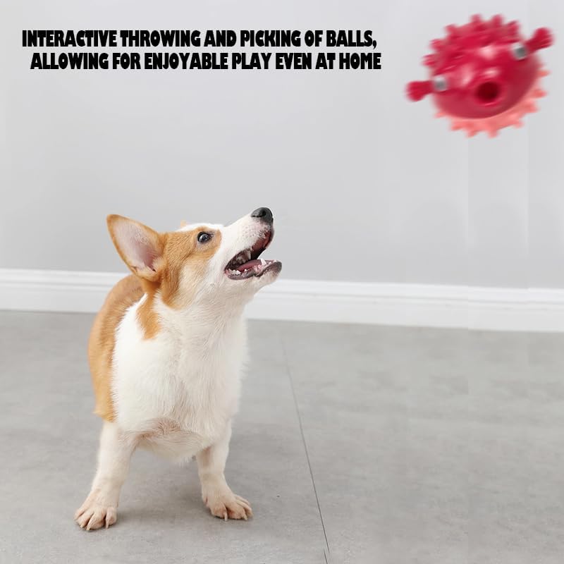 Dog Balls with Bell Sound, Interactive Dog Toys,Treat Dispensing Dog Toys, cat Toys Balls，Rubber Elastic Ball Toys for Small Medium Large Cat and Small Dogs (Red)