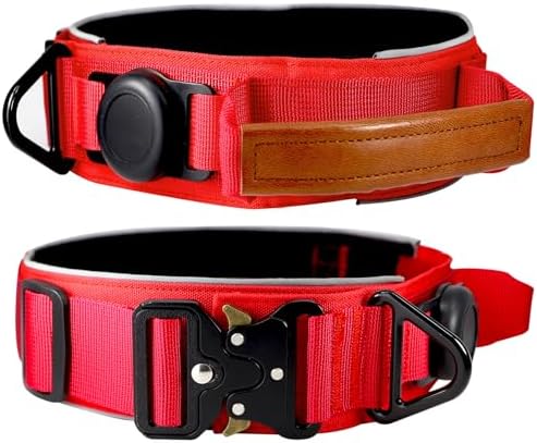 2" Tactical Dog Collar with Airtag Holder & Handle for Medium Dogs (Red)