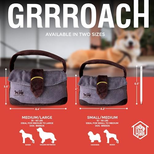 Grrroach – Luxurious Parody Plush Dog Toy with Squeaker, Premium Fabric, Embroidered Details, Designer-Inspired Chew Toy, Fun Gift for Large Dogs & Dog Lovers