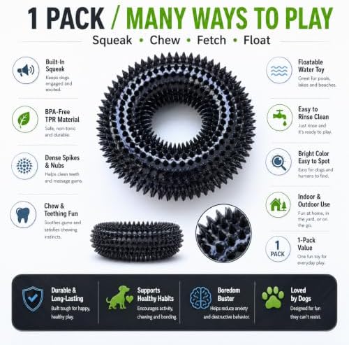 Squeaky Dog Toys for Aggressive Chewers, Floating Donut Ring for Large Dogs
