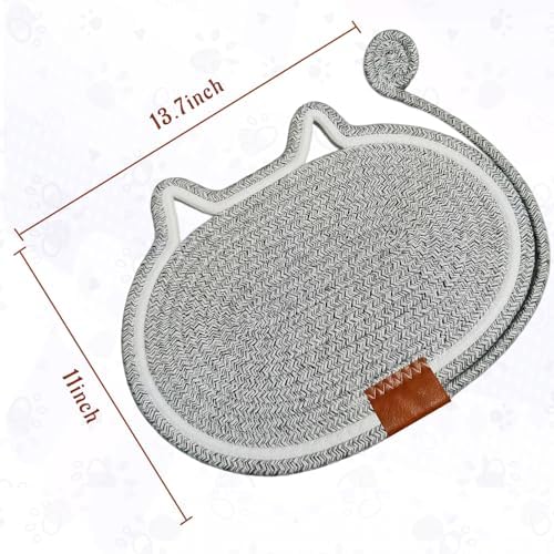 Cat Scratcher Mat Natural Cotton Rope Oval Horizontal Floor Cat Scratch Bed Pad with Ball Toy Protector for Furniture Floor Wall (Grey, 1PC)