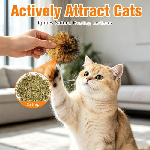 Faux Rabbit Fur Catnip Ball, Lightweight Interactive Chase Toy for Cats